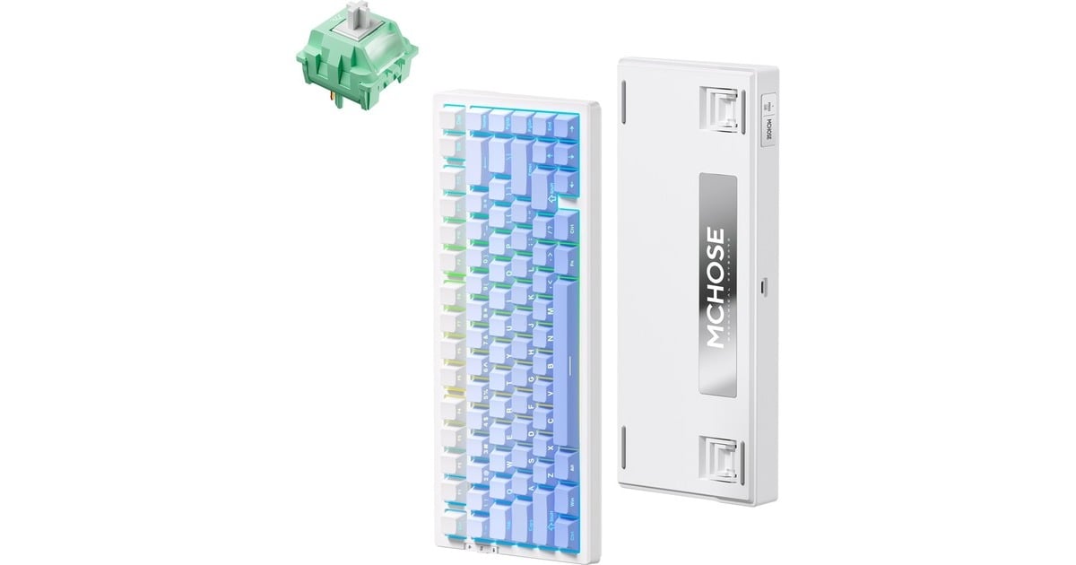 MCHOSEG75 Pro Tri-mode Gasket Structuur Mechanisch gaming toetsenbord  (US lay-out, KTT Cabbage Tofu V2, 75%, RGB, hot swap, PBT Double-Shot, 2.4 GHz / USB-C / Bluetooth)