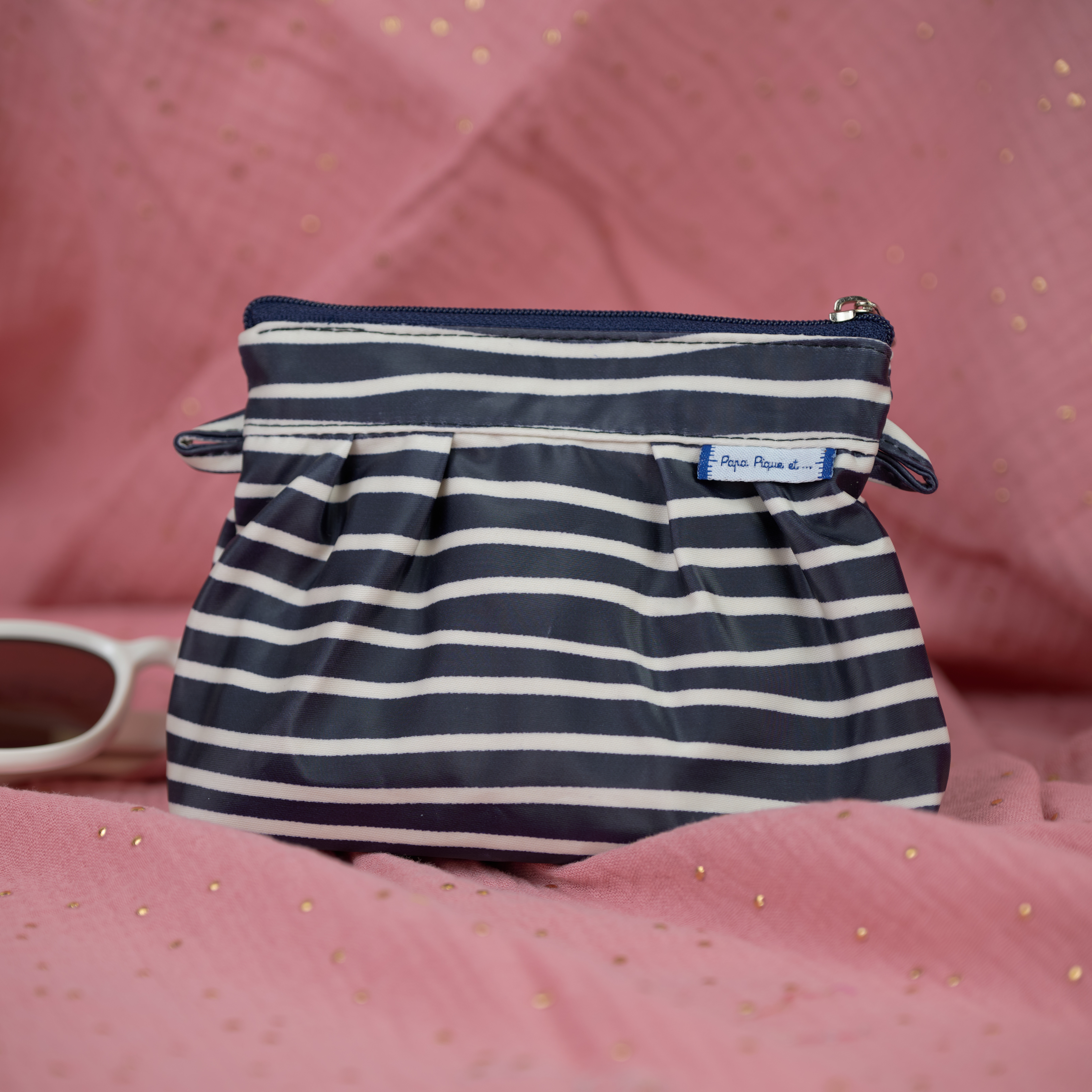 Mini Pochette Plissée Rayé Ivoire Marine