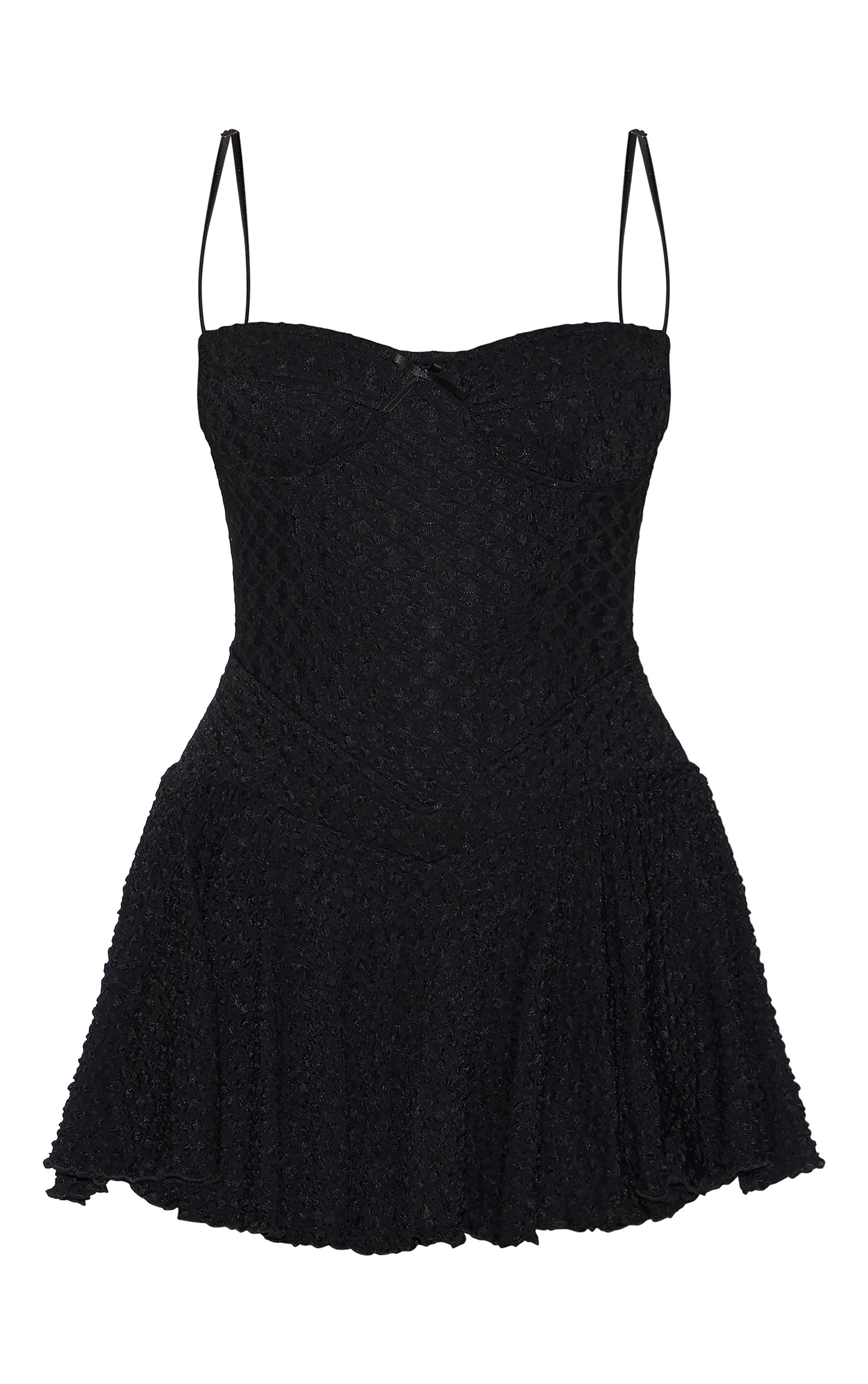 Noir Combi-short Jupe-culotte À Bretelles En Dentelle Texturée Vaporeuse