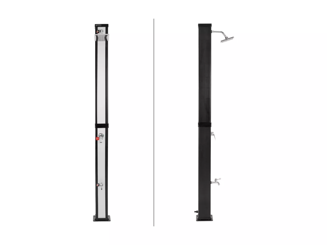 Douche solaire d'extérieur + douche à pied et pomme de douche noir/argent 40 L