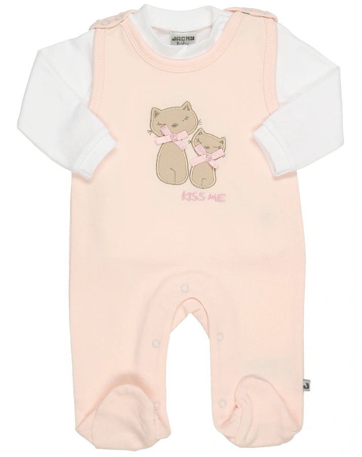 Strampler KISS ME CATS mit Langarmshirt in rosa/weiß