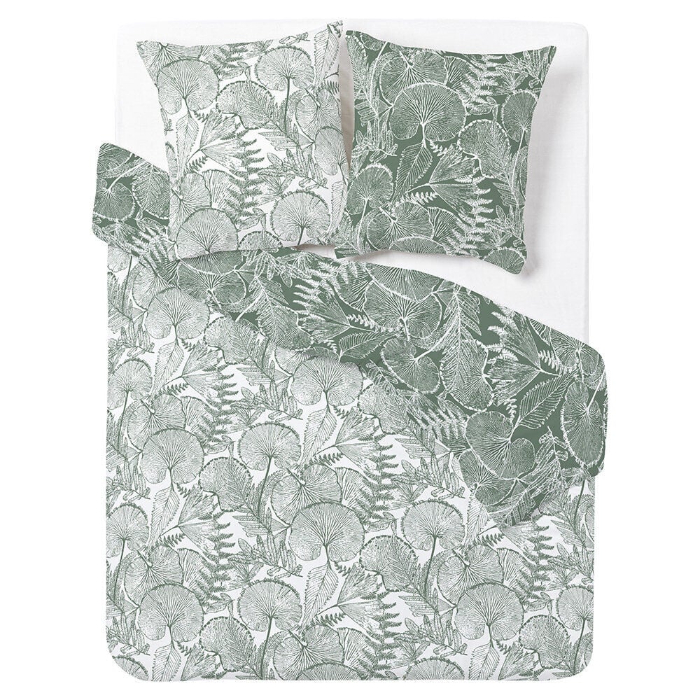 Parure de lit 2 personnes 240x220cm réversible motif végétal vert