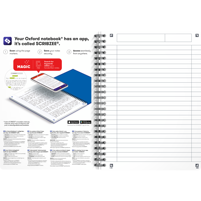 Cahier Oxford smart black Oxford integrale 148x210 180pages ligne 7mm noir