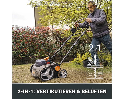 WORX Nitro 40V (2 x 20V) WG855E.9 2-in-1 snoerloze gazonbeluchter, borstelloze motor + GRATIS bonusartikel: 20V accu WA3644 (4,0Ah)