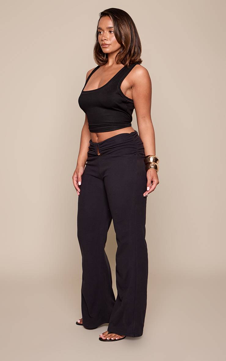 Noir Pantalon Évasé Shape À Détails Boucles En Tissu Doux Au Toucher