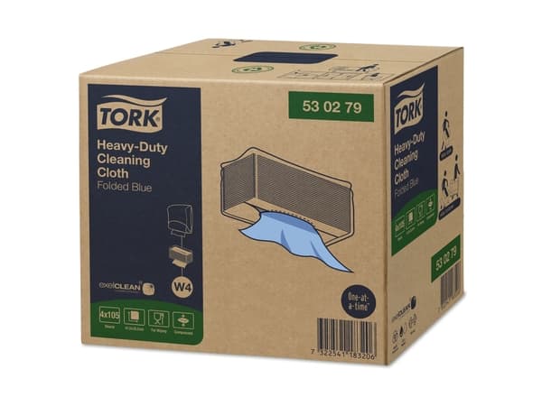 Aftørringsklud Tork Kraftig W4 1-lag 415x355 mm Toppak Blå,4 pk x 105 stk/krt