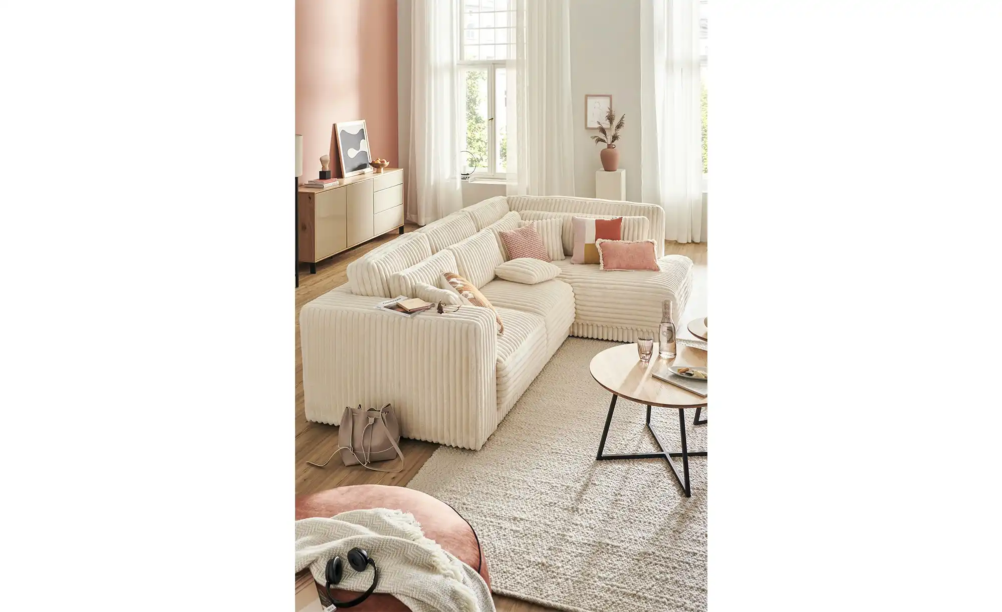 switch Ecksofa  in modernem Breitcord Torrino