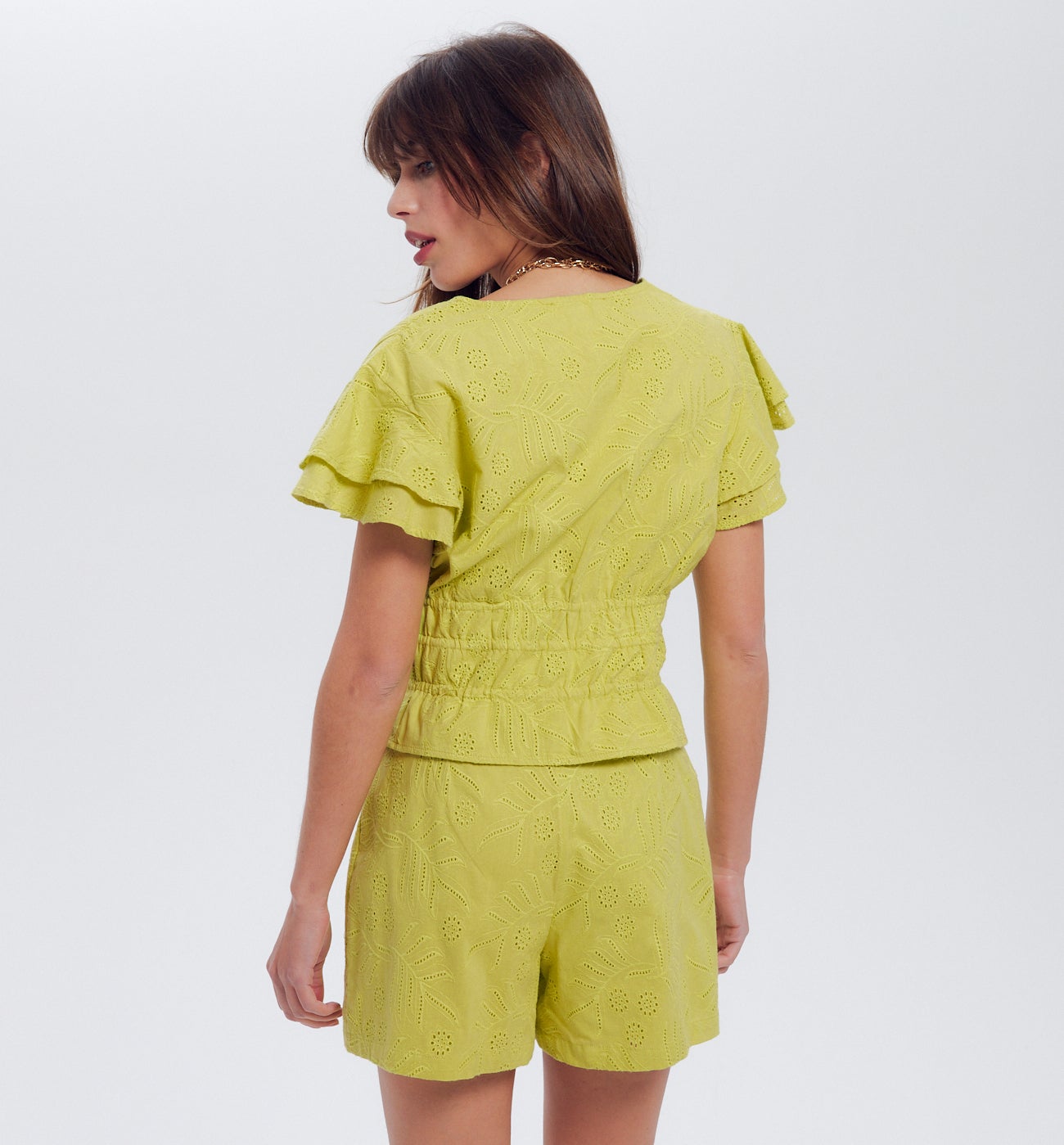 Blouse en broderie anglaise - Vert fluo