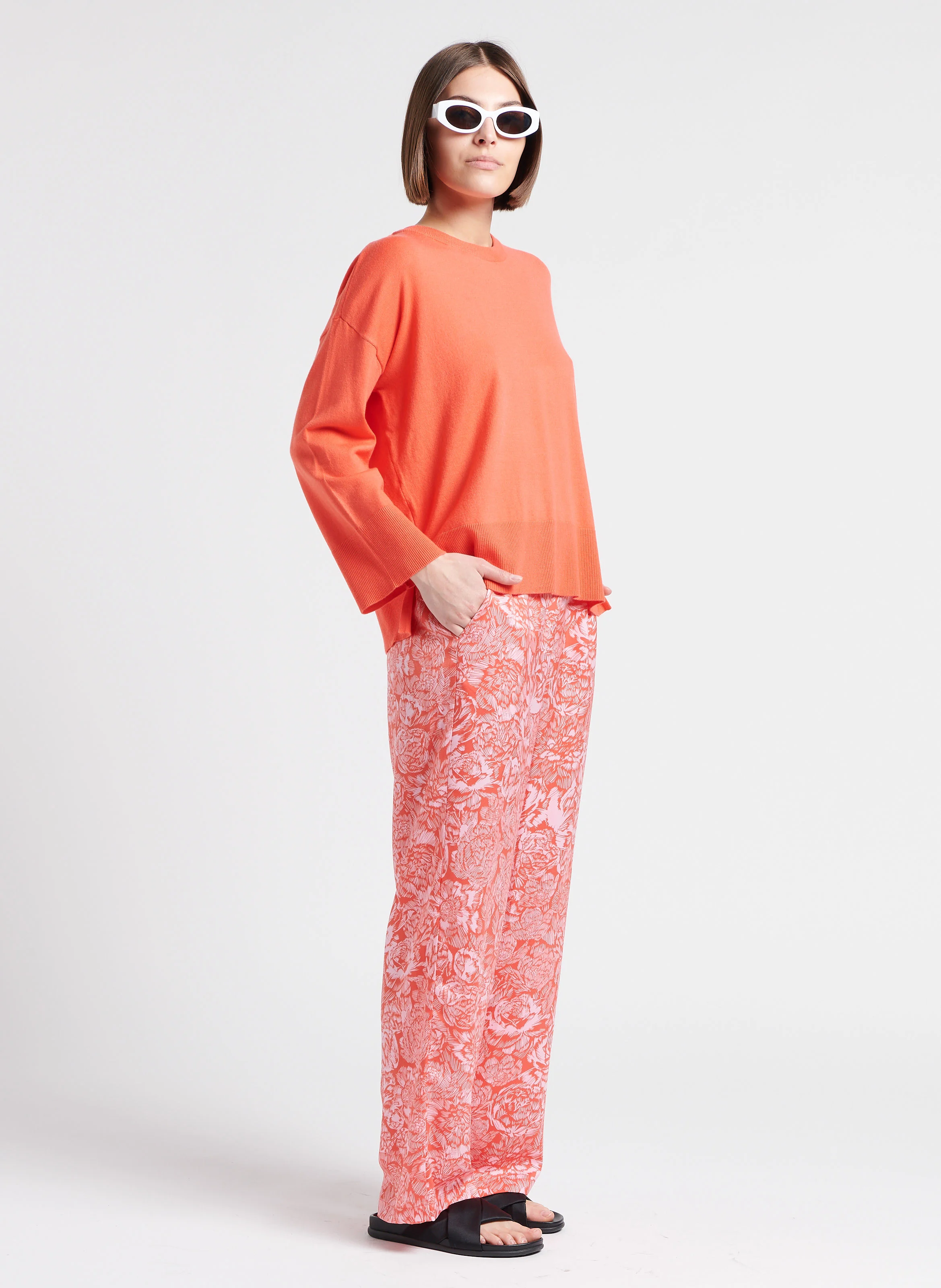 DALINDA - Pull col rond en maille mélangée | Rose