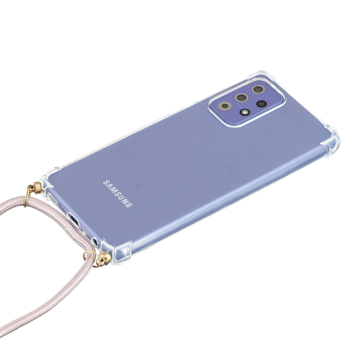 Samsung Galaxy A72 / A72 5G Necklace Gummi Hülle Air Cushion Fallschutz   Handykette (150cm) - Roségold / Gold