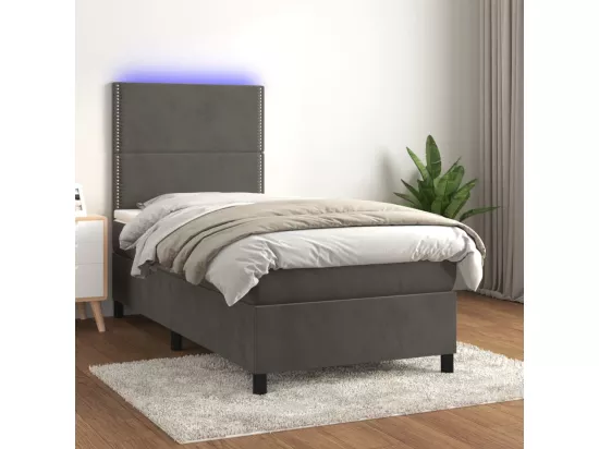 Sommier tapissier et matelas et LED Gris foncé 90x190cm Velours