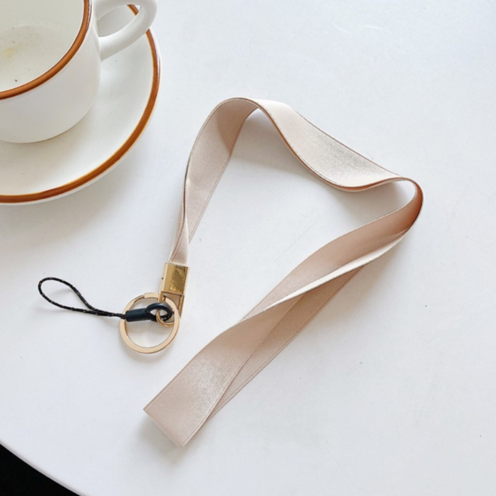 (85cm) Universal Seidenband Necklace Handykette Schlüsselband Umhängeband für Handy Hülle   Phone Strap - Beige