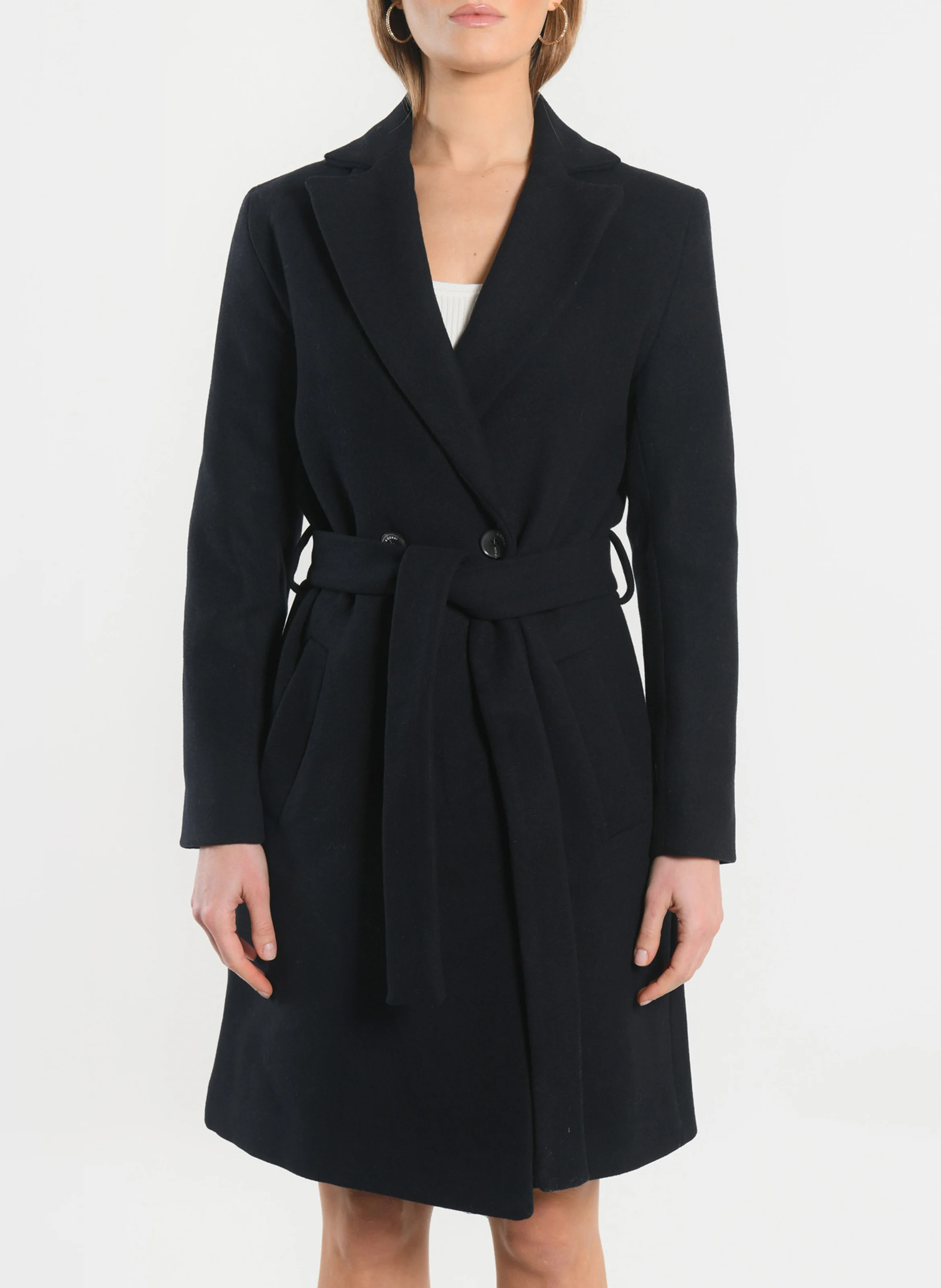 CATHY - Manteau droit en laine mélangée | Bleu