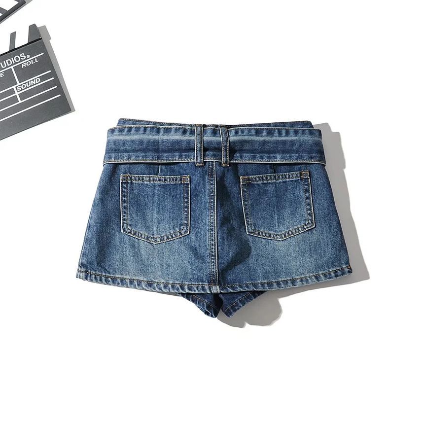 Opuscule - Lage denim kokerrok met riem