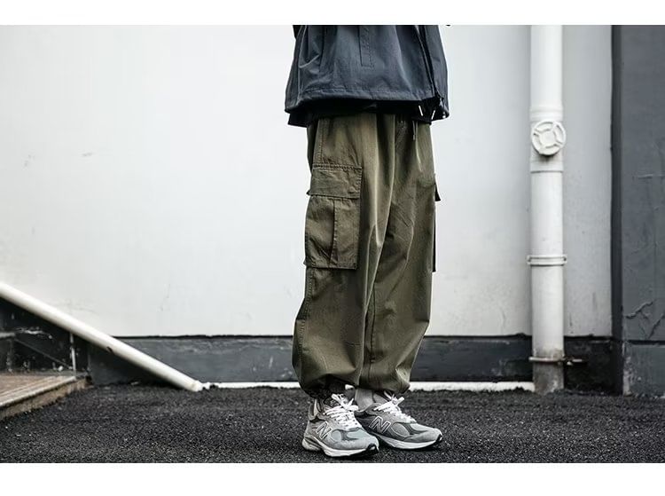 Maxelane - Effen cropped baggy cargobroek met trekkoordtaille