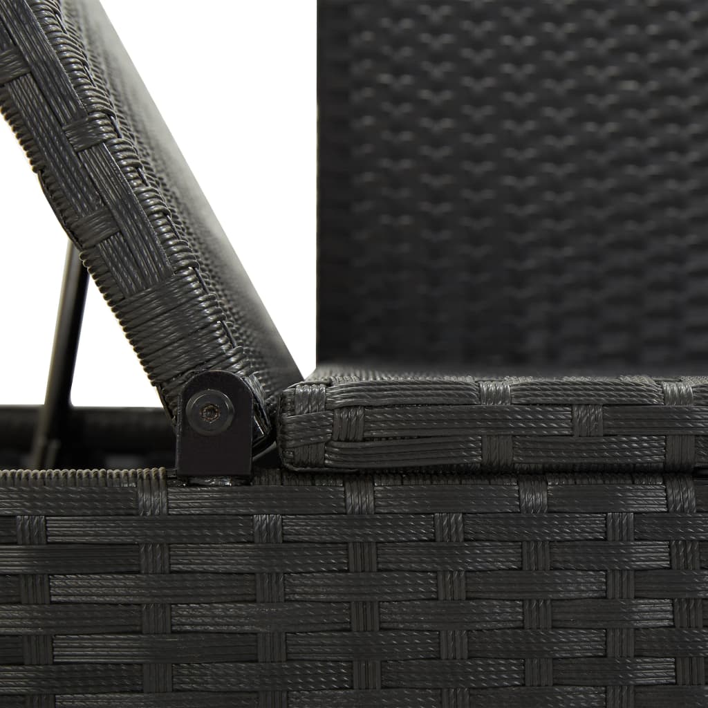 Transat chaise longue bain de soleil lit de jardin terrasse meuble d'extérieur avec coussins résine tressée noir