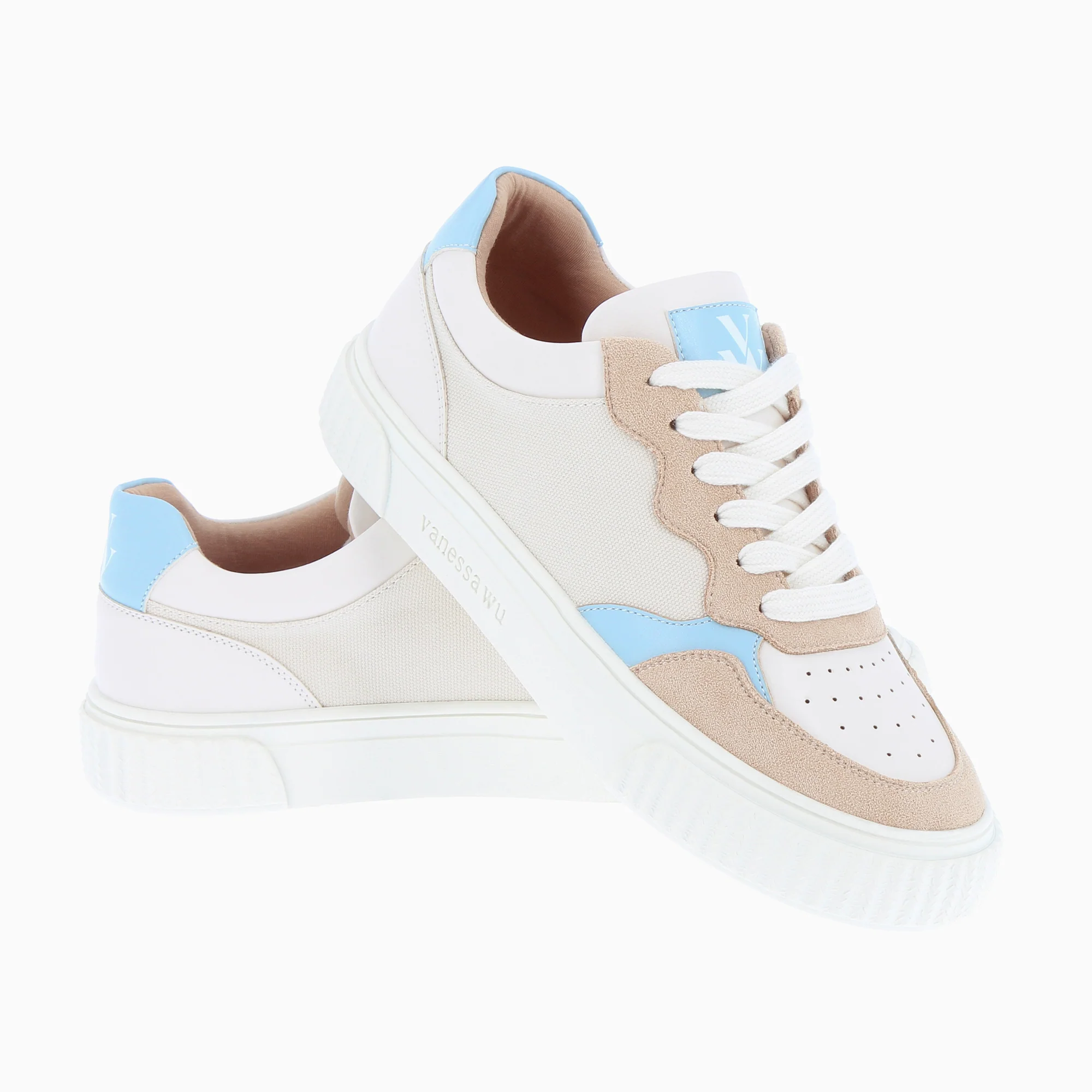 Sneakers-Baskets Sara en toile beige à détails bleu clair