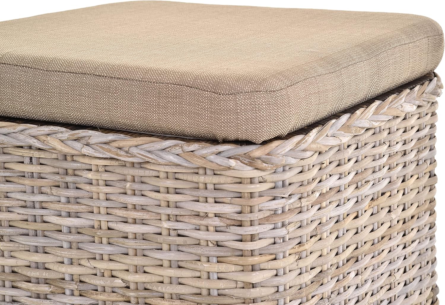 Rattan Wäschekorb Wäschetruhe Sitz gepolstert Flur-Bank Aufbewahrungsbox mit Deckel Bad-Hocker Sitzhocker Wäschesammler Sitz-Truhe Natur (Grau Natur, Quadratisch)