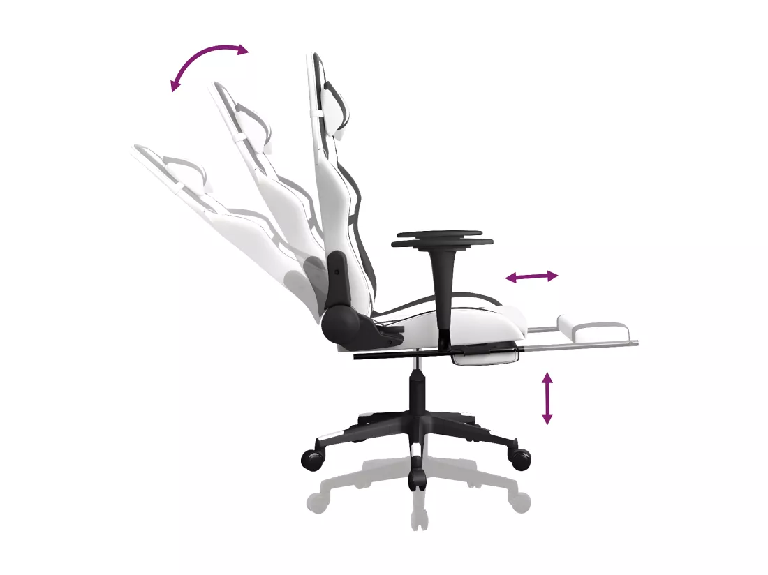 Chaise de jeu de massage avec repose-pied Blanc&Noir Similicuir