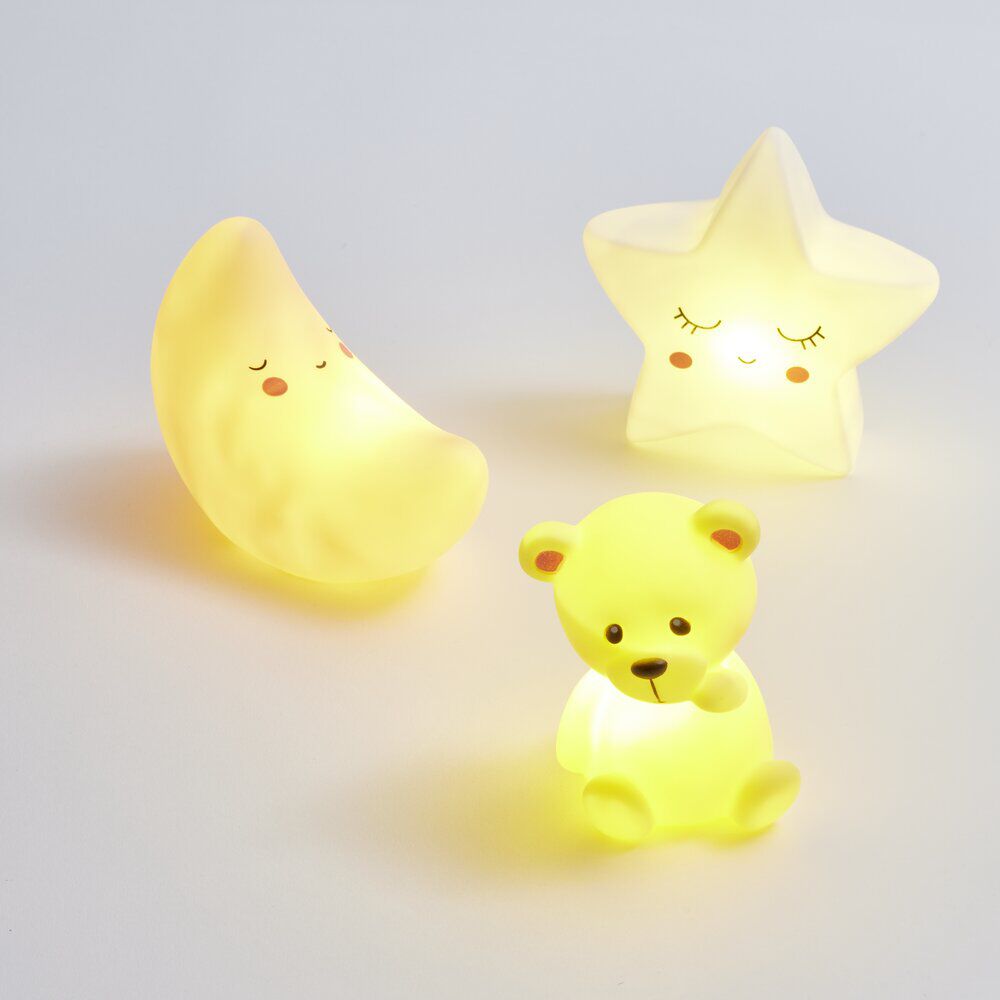 Veilleuse à LED ourson/lune/étoile H12,5cm-3 modèles
