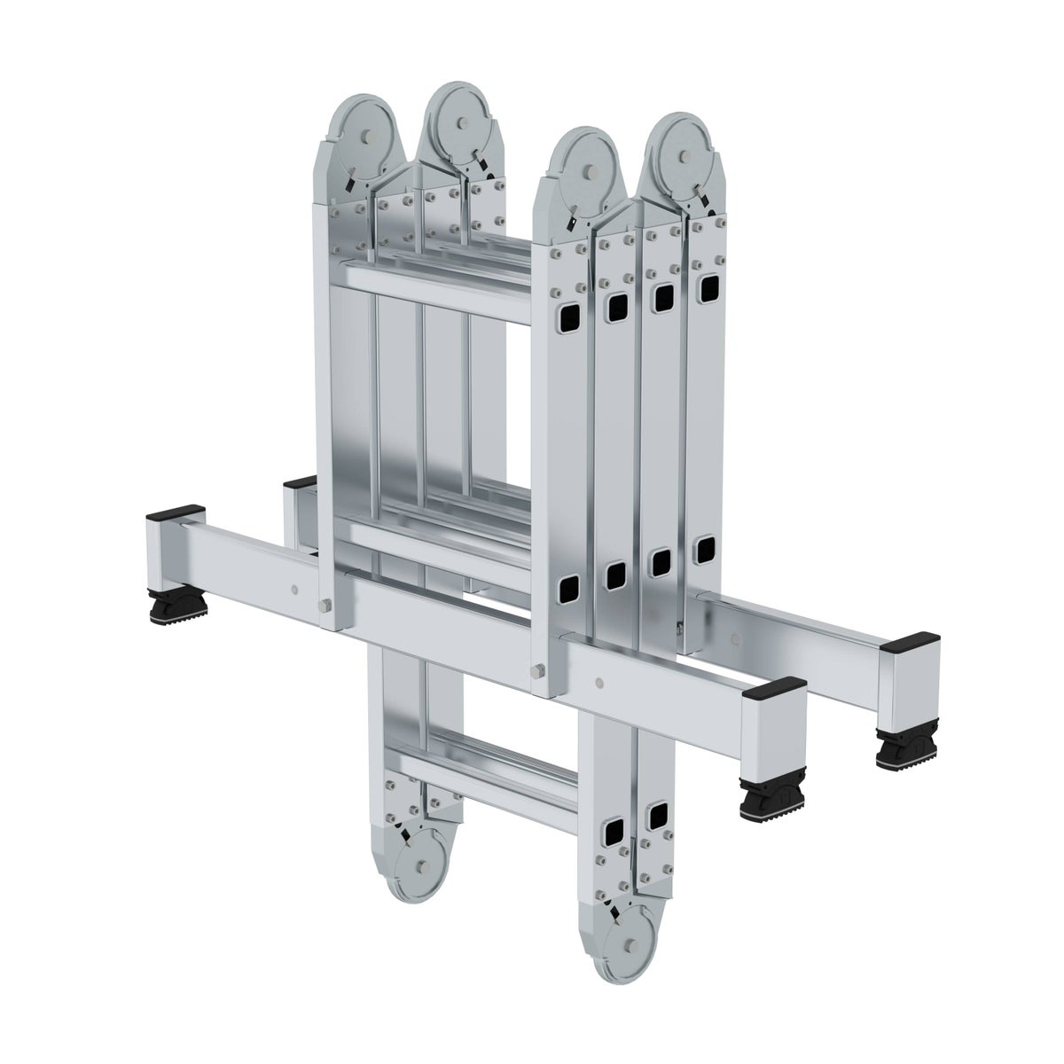 PROREGAL Multifunctionele ladder, 4-delig, met dwarsbalk en houten platform, 2 x 2 & 2 x 3 sporten