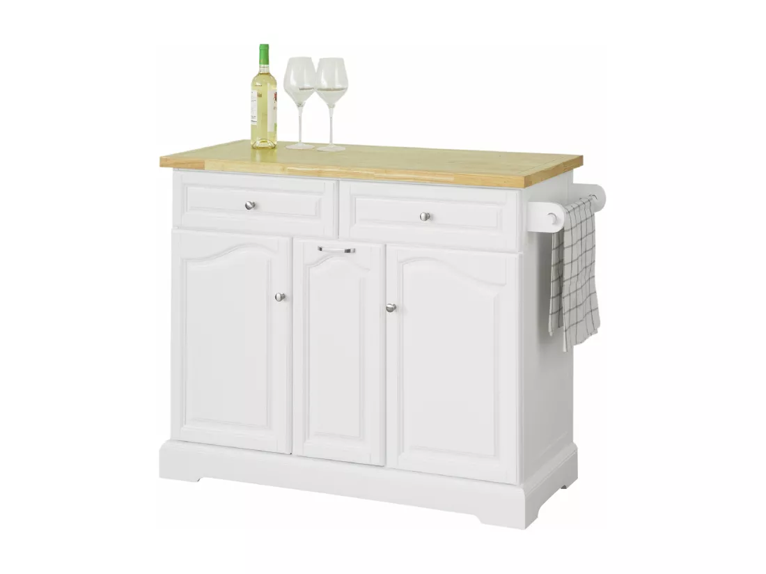 Desserte Roulante Meuble De Rangement À Roulettes En Bois Avec 2 Tiroirs Et 3 Portes, Fkw100-wn