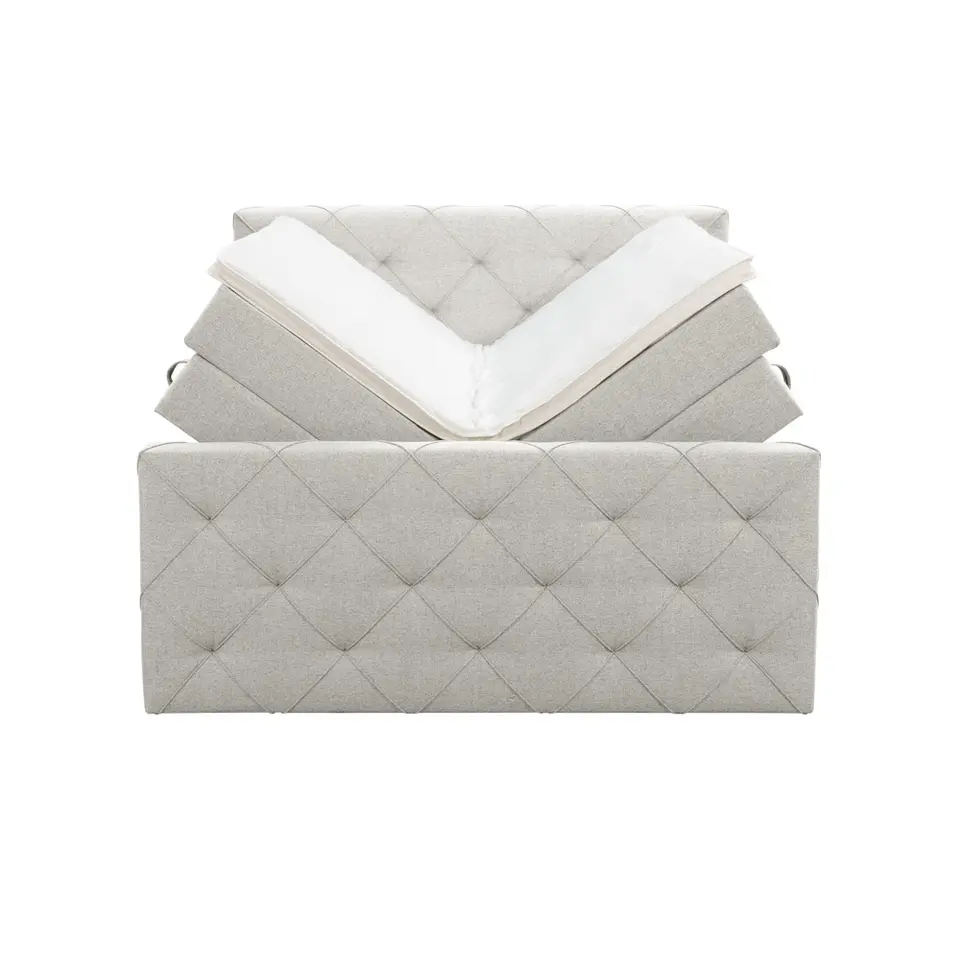 Boxspring met opbergruimte en voetbord Liv geruit - ecru - 160x200cm