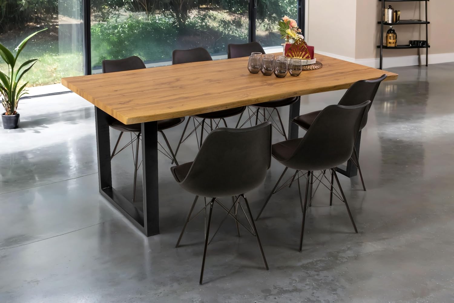 SAM Esstisch Josy | 200 x 100 cm | Holz Wildeiche-Optik | U-Gestell Metall schwarz | 40 mm Tischplatte mit Baumkante | Tisch für Esszimmer & Küche