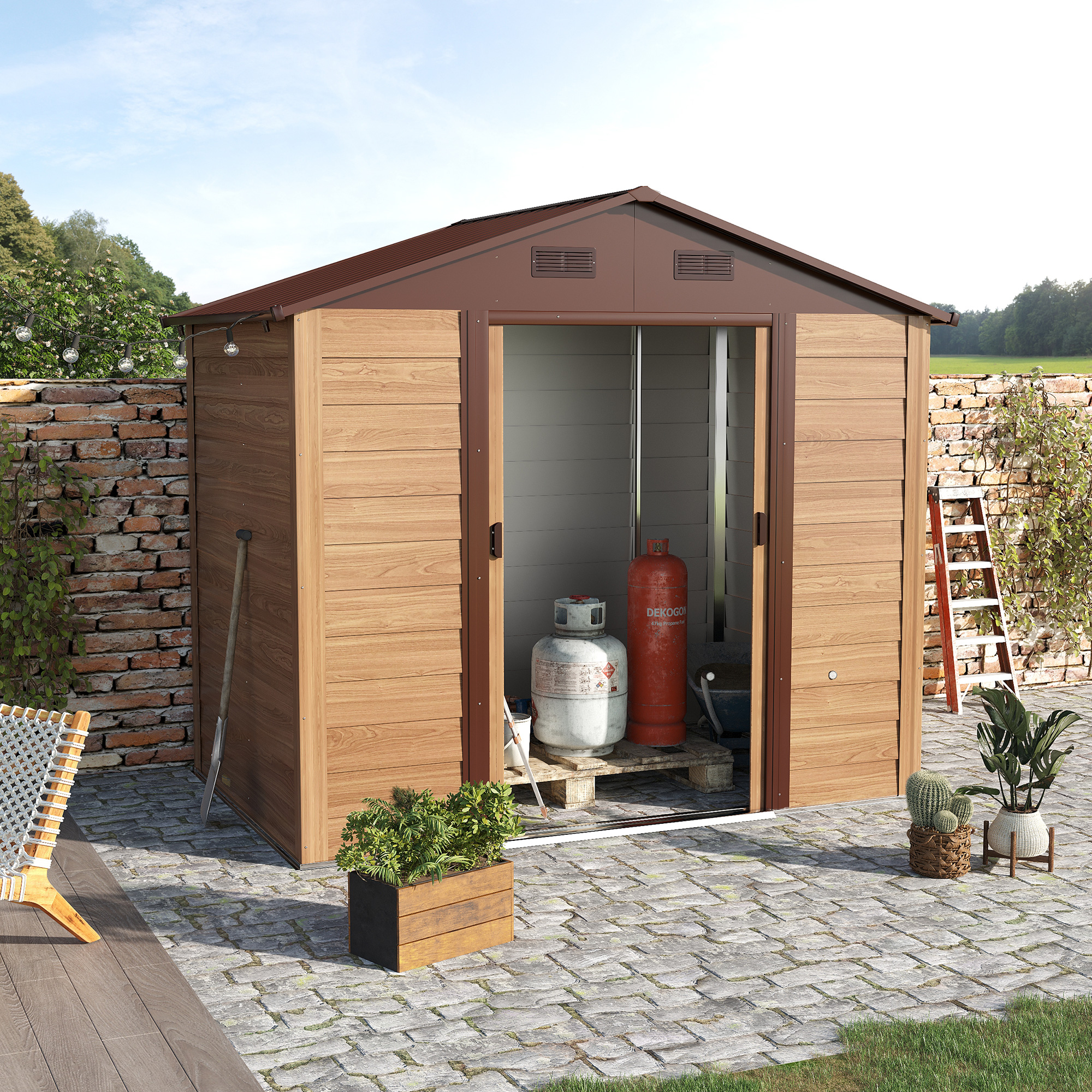 Casinha de jardim Outsunny em madeira natural