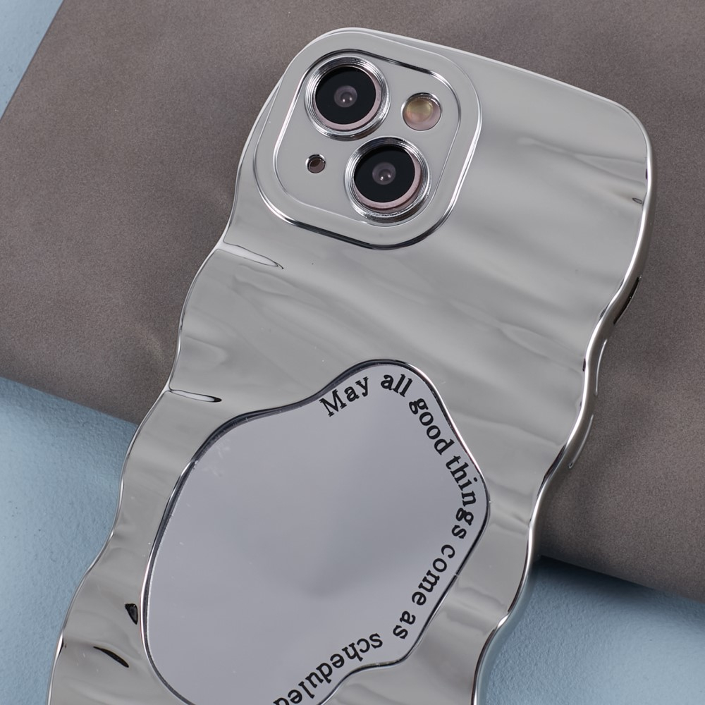 iPhone 14 Gummi Case Hülle mit Spiegel und Kameraschutz - Silber