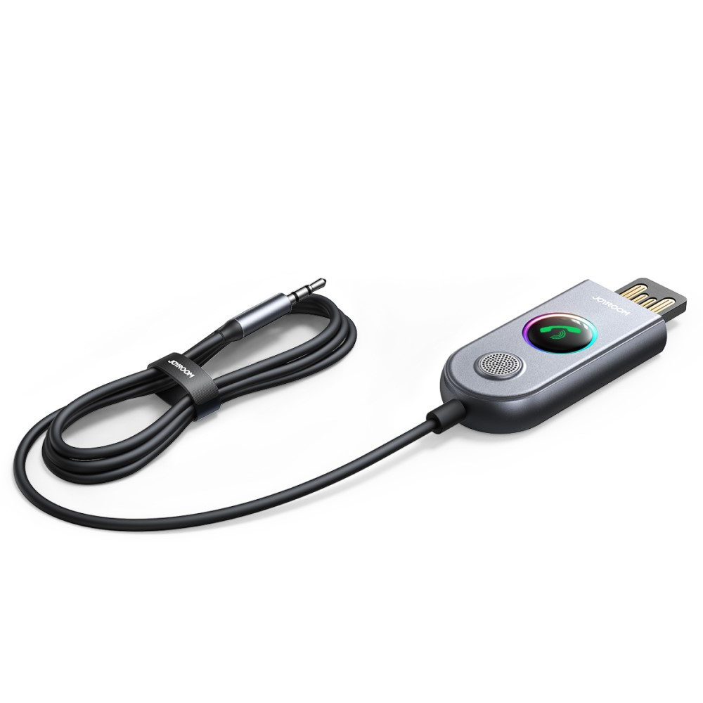 (1m) KFZ Bluetooth 5.3 Audio Receiver mit Freisprecheinrichtung   3.5mm Klinkeadapter Spiralkabel (JR-CB6) - Grau / Schwarz