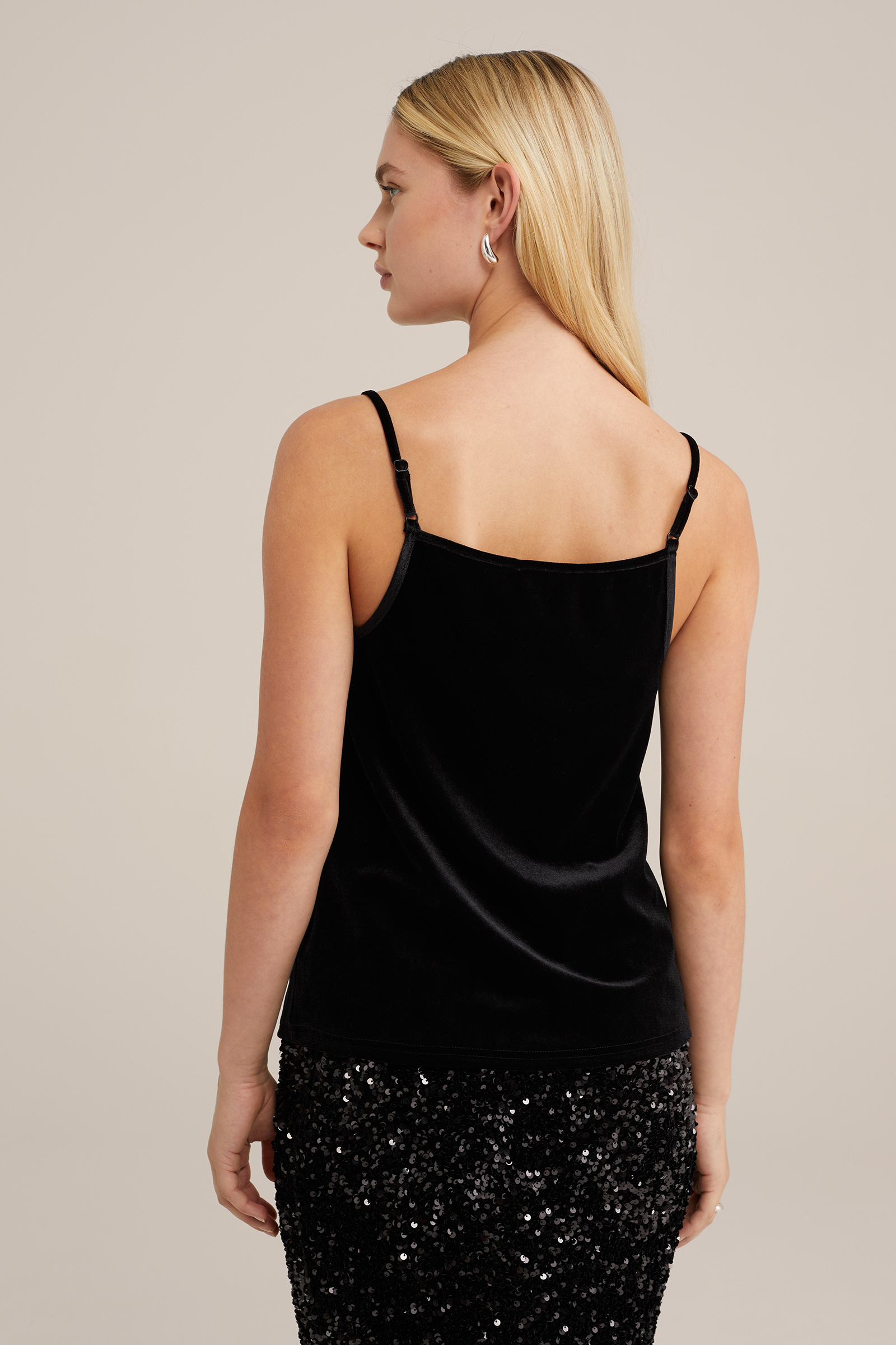 velvet singlet met kant WE Fashion Zwart