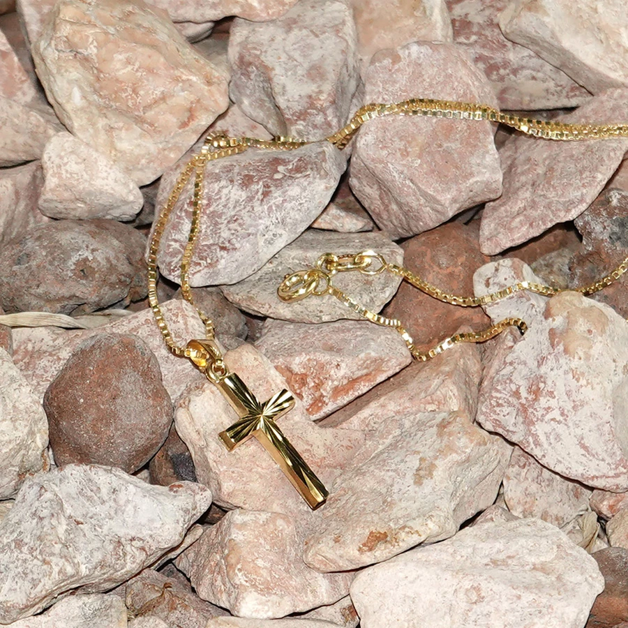 trendor Kreuz für Kinder Gold 3338 Karat 18 mm + goldplattierte Kette gold