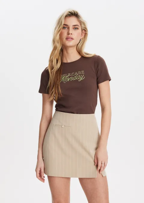 T-shirt met print selfcare bruin (BRN.L)