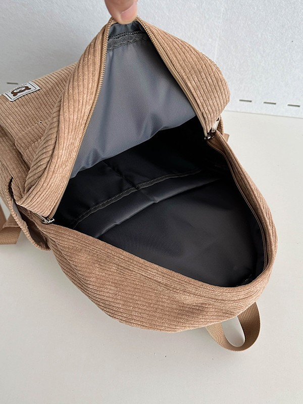 (33x27cm) Kordsamt Rucksack Fashion Umhänge Schultertasche Retro Backpack - Braun