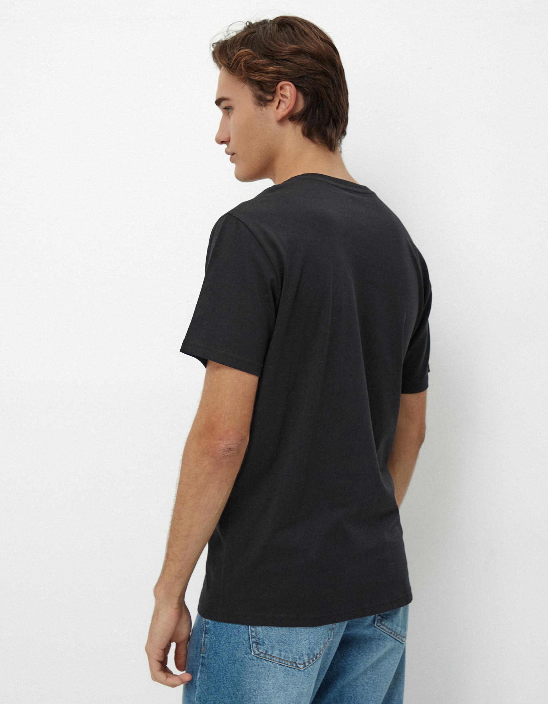 T-shirt Decote em V, Homem, Preto