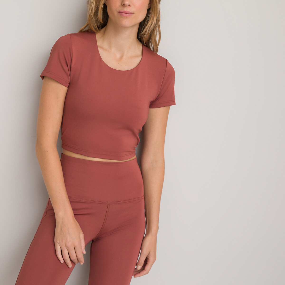COLEÇÕES LA REDOUTE<br>Camiseta cropped de microfibra, mangas curtas