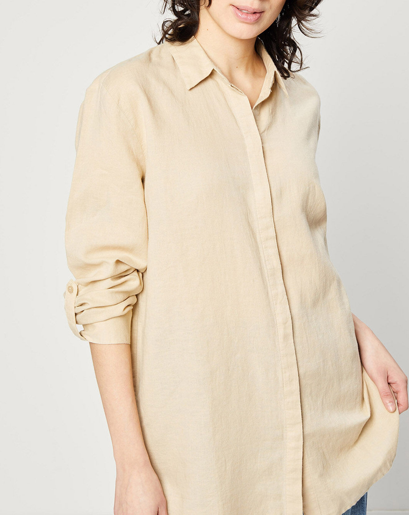 Esprit Chemise oversize en Lin & Coton mélangés beige