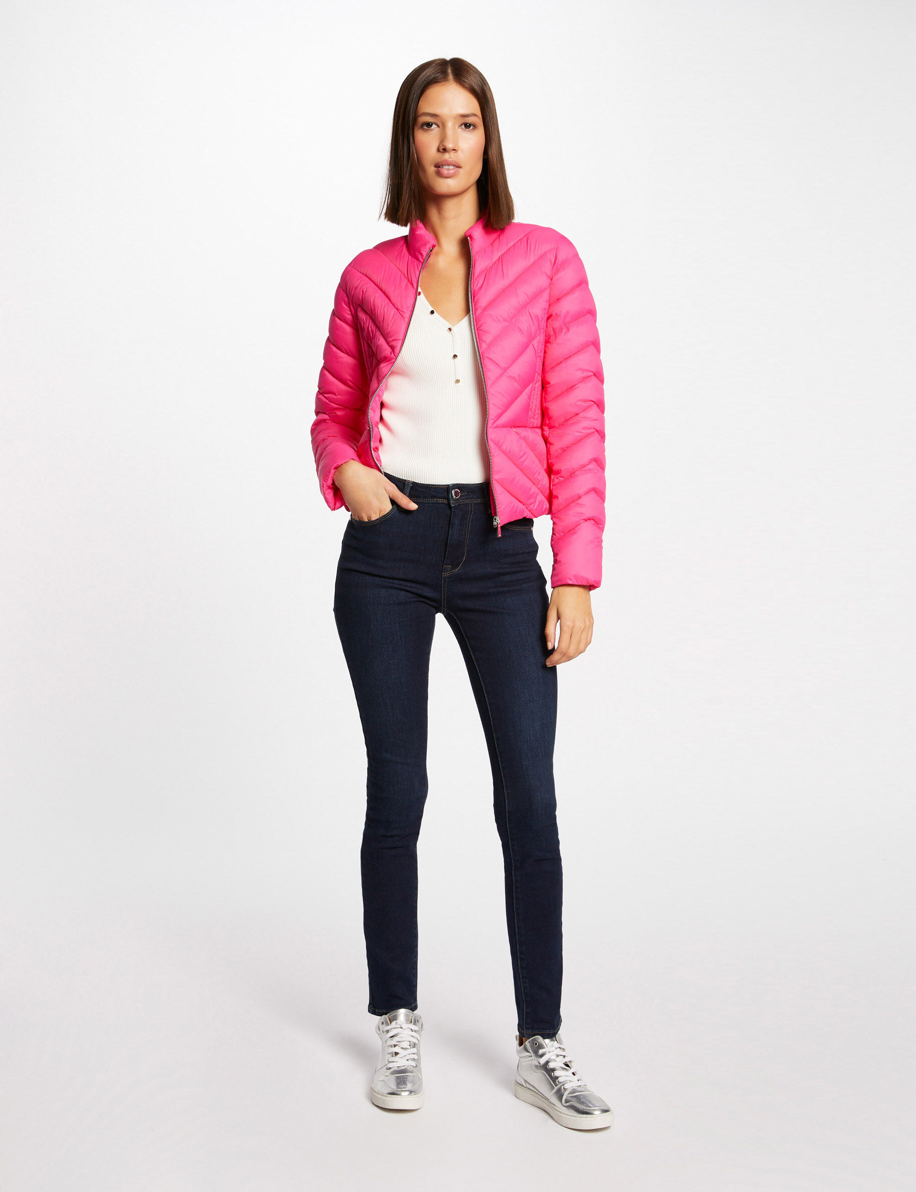 Doudoune droite zippée fuchsia femme - fuchsia