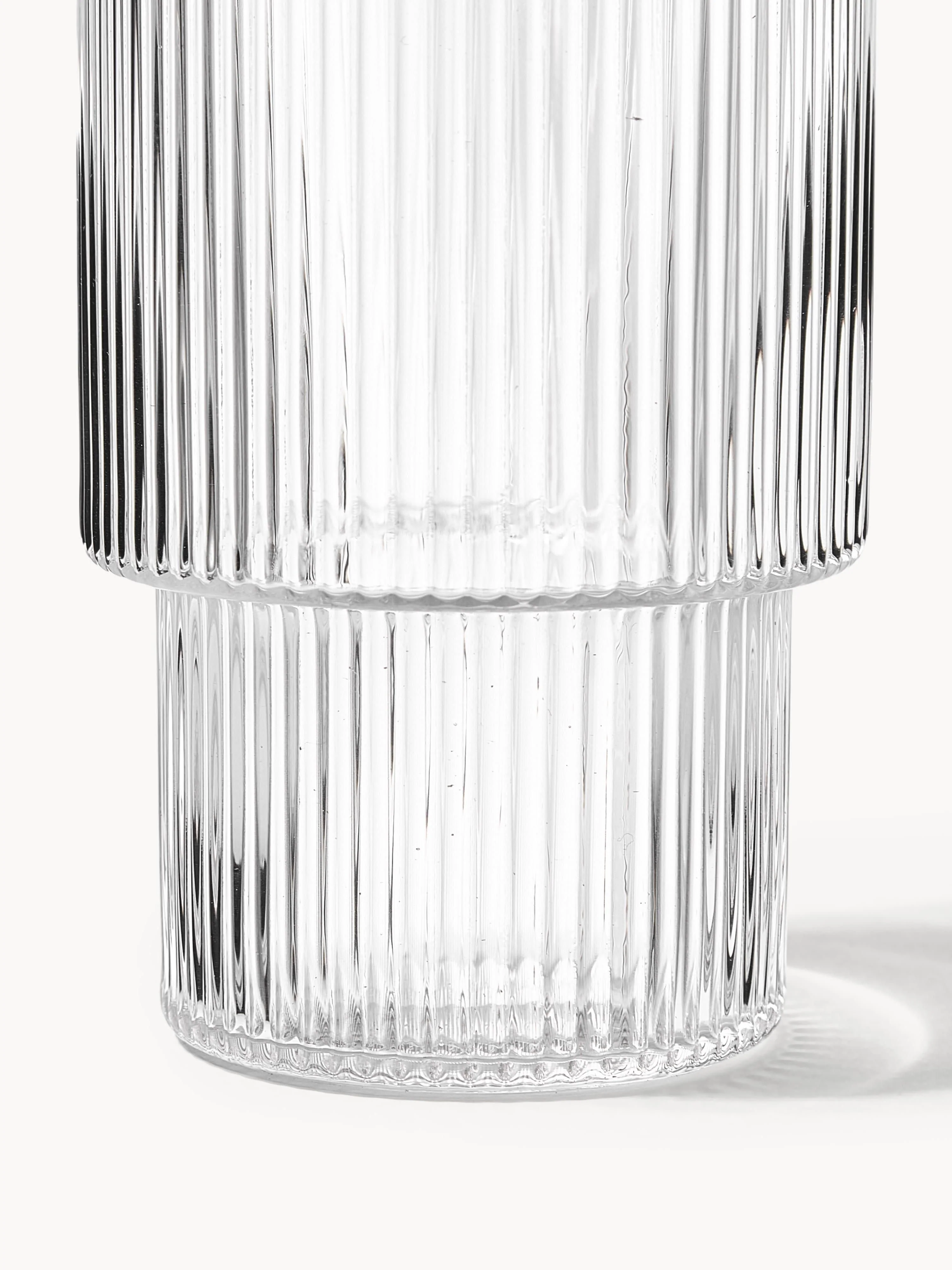 Mondgeblazen longdrinkglazen Ripple met groefreliëf, 4-delig