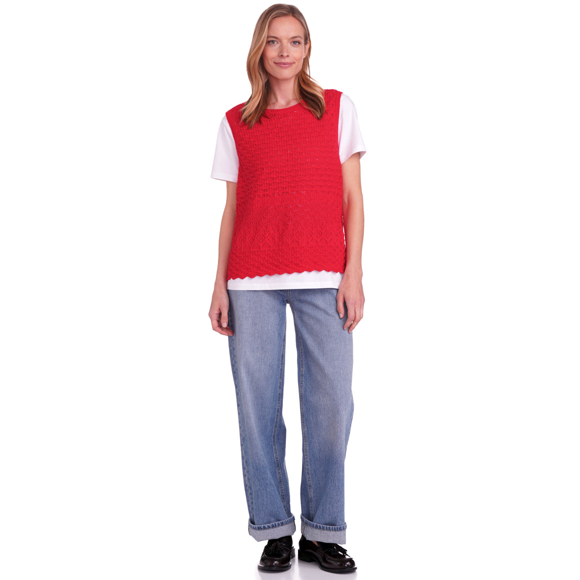 Gina Benotti Damen Stricktop mit Ajour-Muster rot