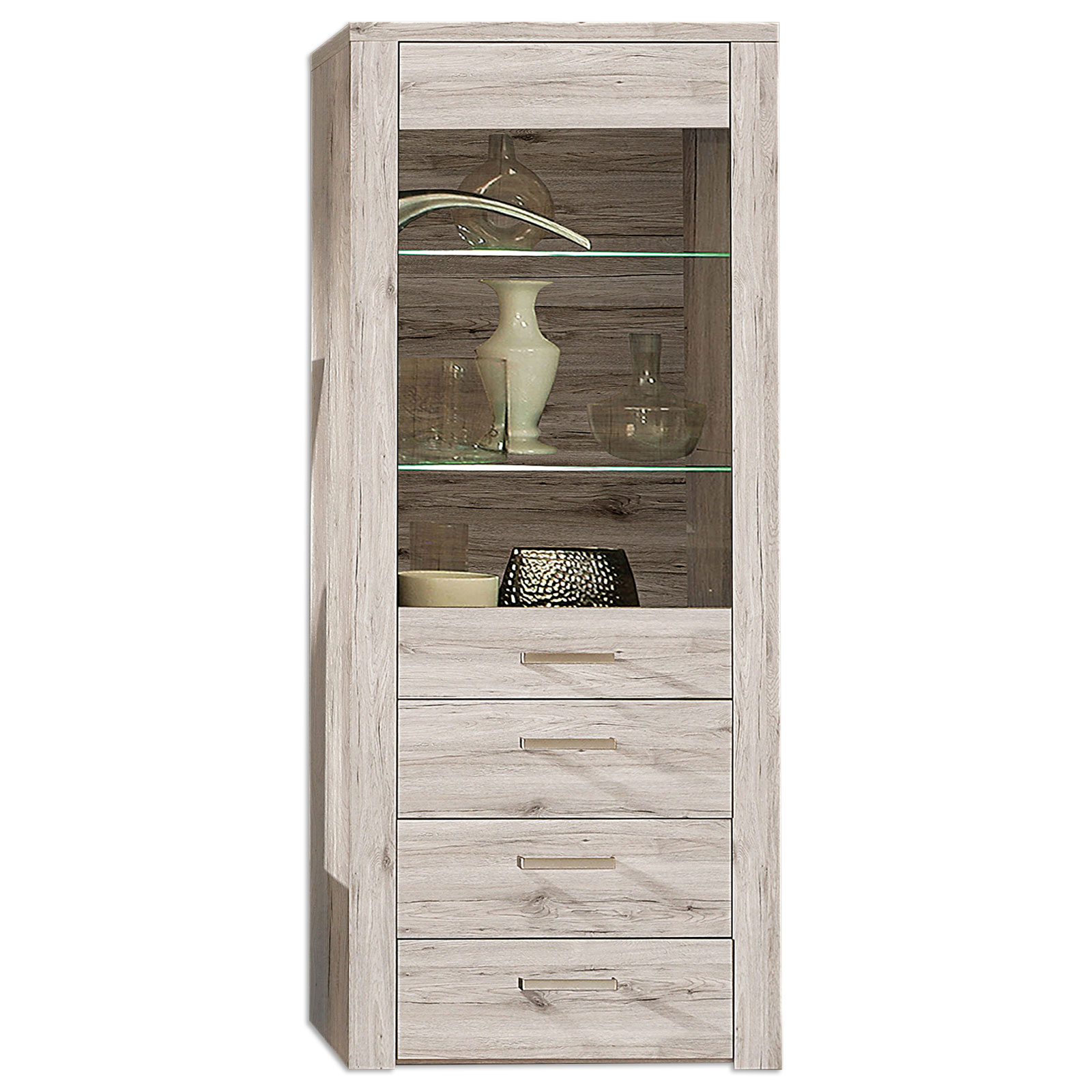 4-teiliges Wohnwand-Set - Sandeiche - Vitrine