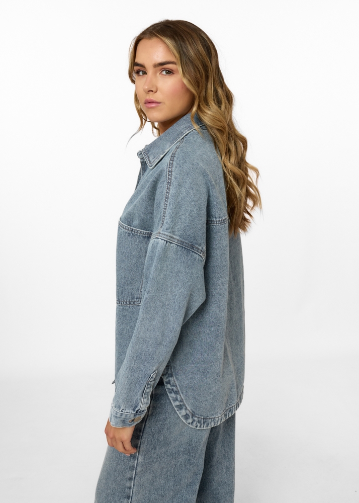 Oversized denim blouse sea blauw