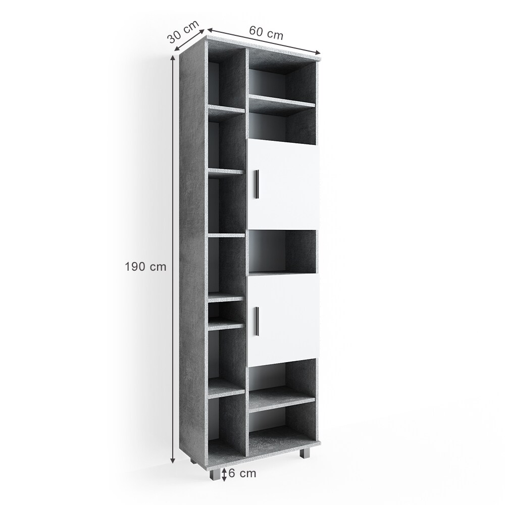 VICCO Badschrank ILIAS 190 x 60 cm Weiß Beton - Hochschrank Regal Badregal