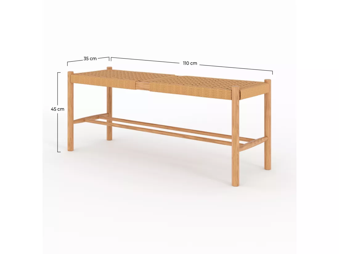 Banc 2 places en bois de chêne massif avec tressage - Kepler