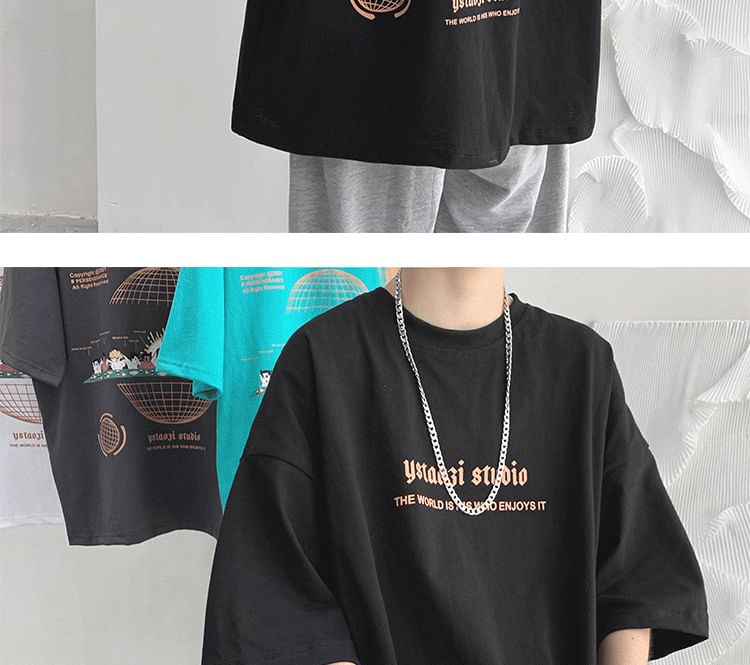 Acrius - T-shirt met korte mouwen, ronde hals en cartoonprint, los