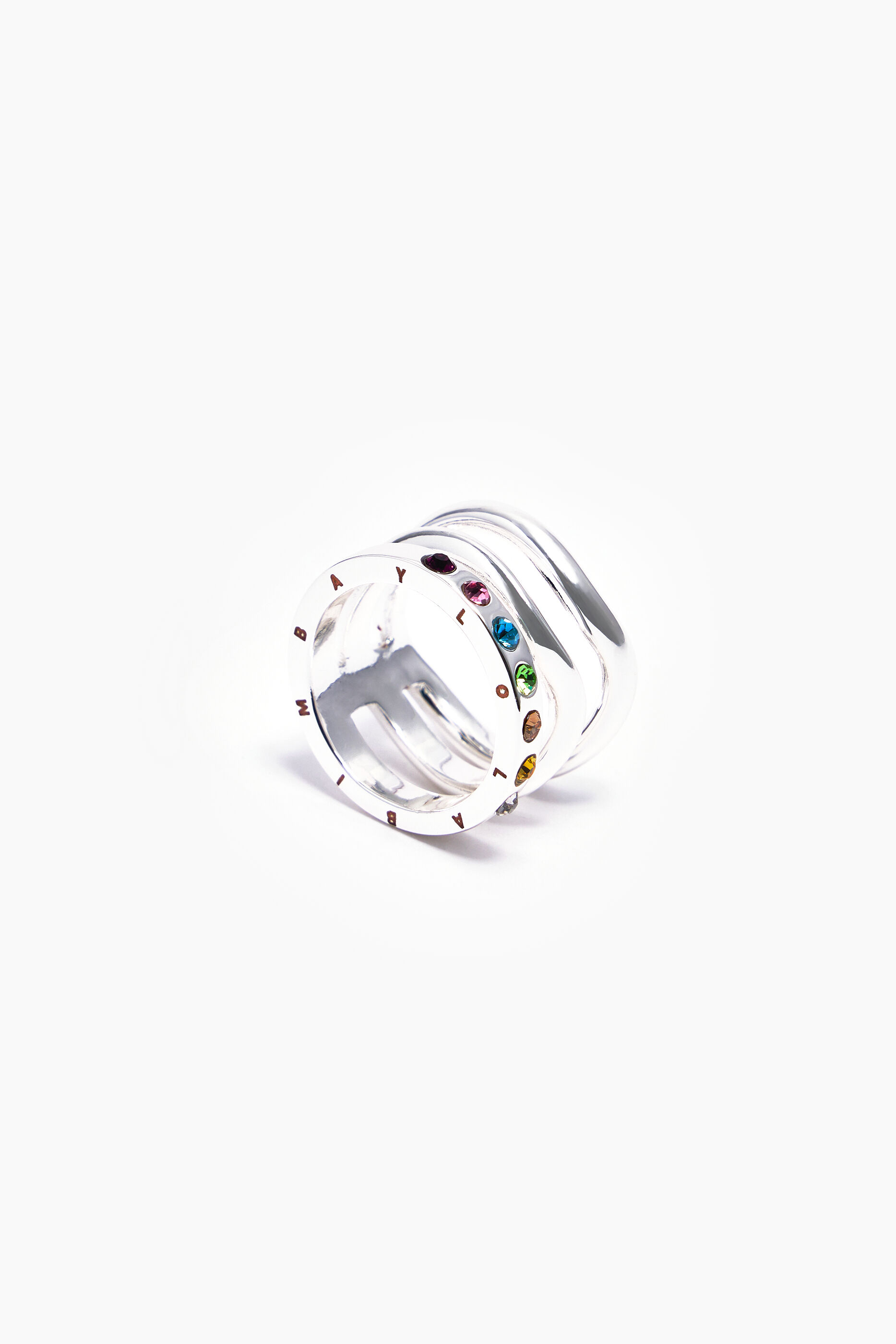 Anel com faixas de cristal multicoloridas