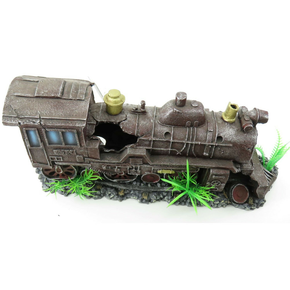 Locomotive rouge hektor. 35 x 10 x 15 cm. Décoration aquarium.
