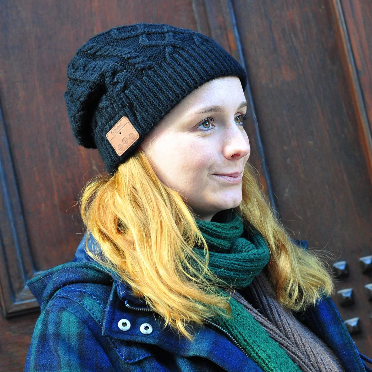 Sharon Music Beanie Bluetooth Kopfhörer-Mütze mit Zopfmuster schwarz