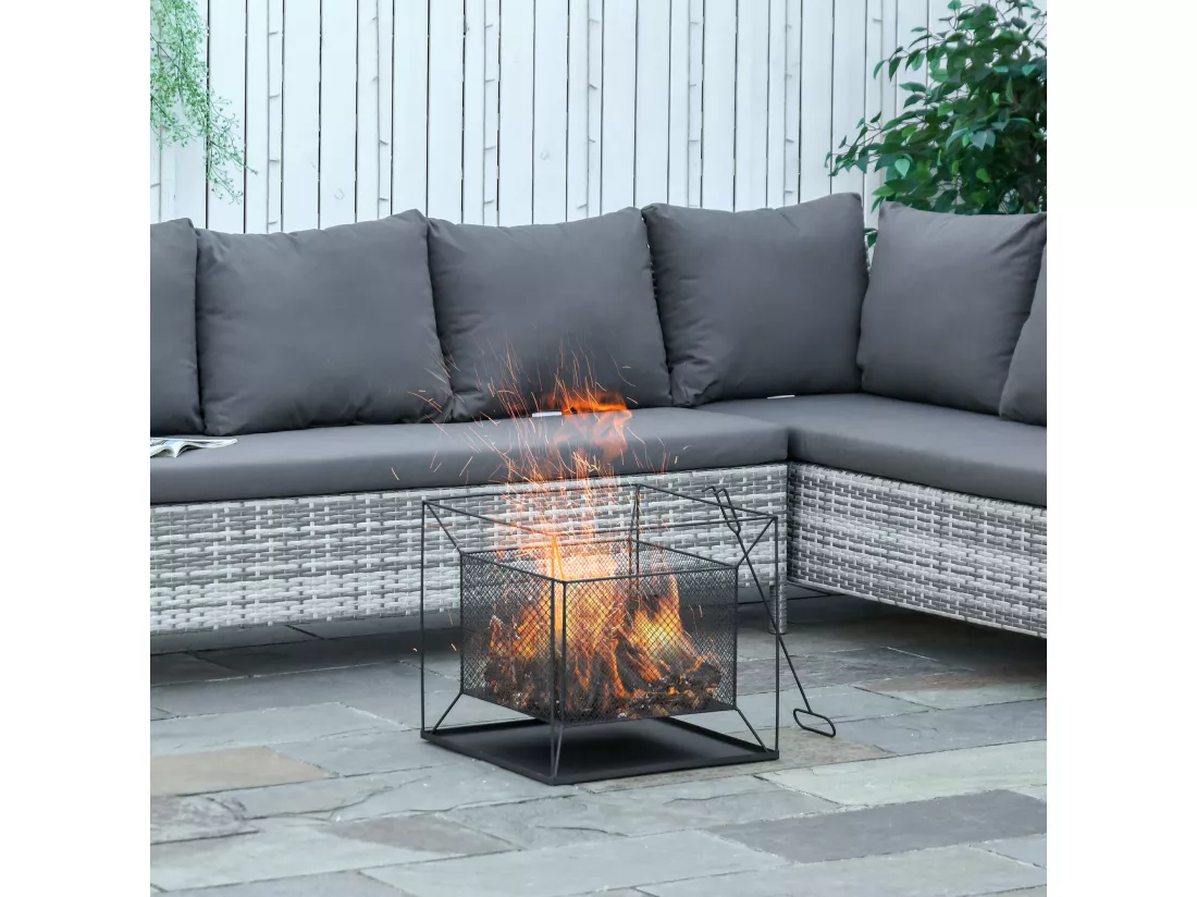 Brasero cheminée foyer extérieur carré avec tisonnier dim. 45L x 45l x 43H cm métal noir